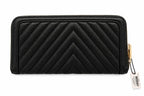 VS-WALLET-BLK-V01 Victoria’s Secret Black Quilted Zip Around Wallet Gold V