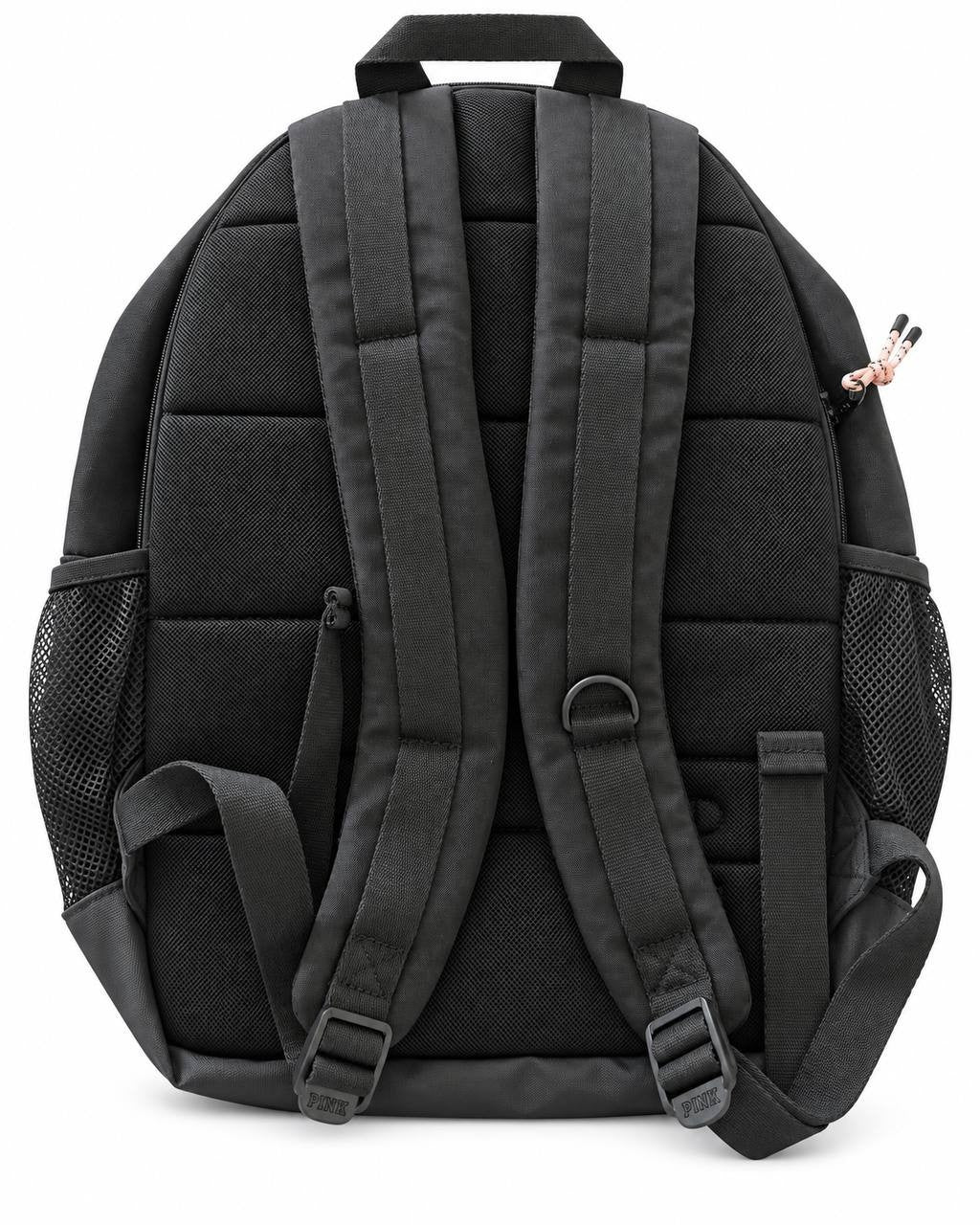 Victoria’s Secret PINK Black Backpack Mesh Pocket Pink Rope Zippers New