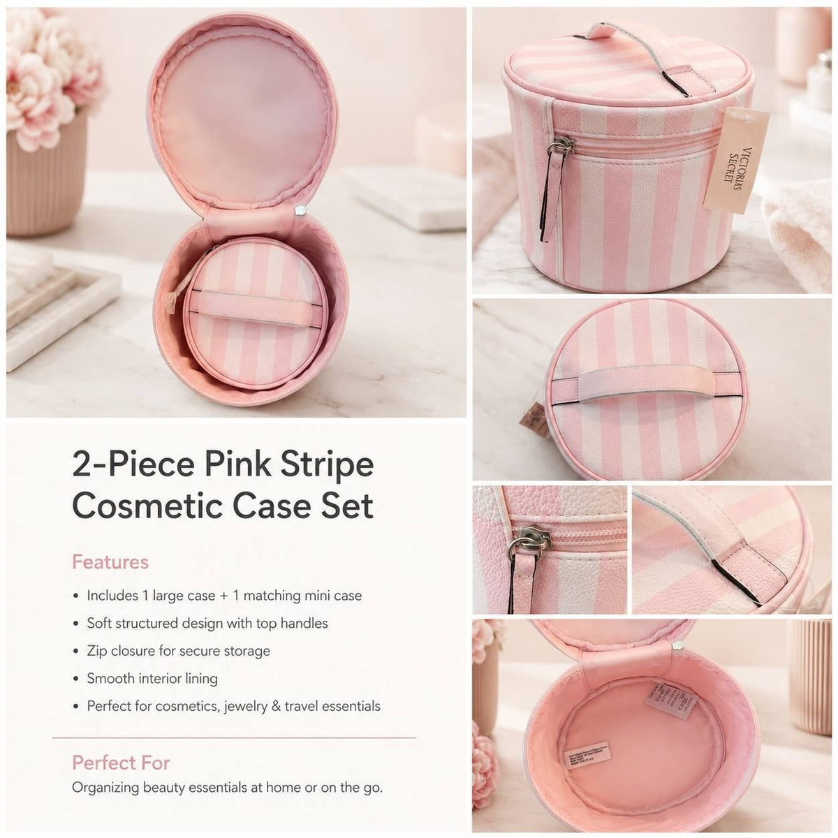 Victoria’s Secret Pink Stripe Cosmetic Case Set