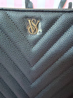 Victoria Secret Black Quilted Tote Bag Gold Chain Large Shoulder Bag NWT