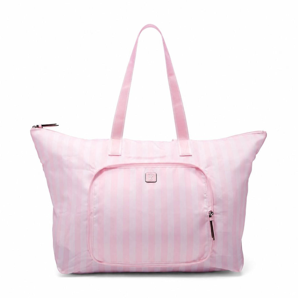 Victoria’s Secret Pink Packable Weekender Tote Bag Travel Duffel Striped Pink NE