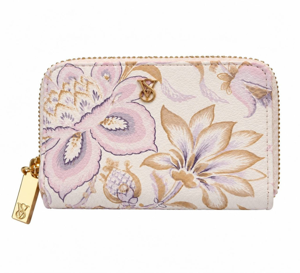 Victoria’s Secret Floral Zip Around Wallet Pink Lavender Gold Tone