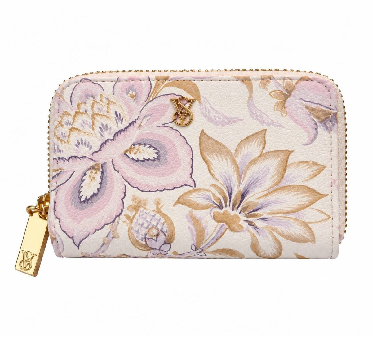 Victoria’s Secret Floral Zip Around Wallet Pink Lavender Gold Tone