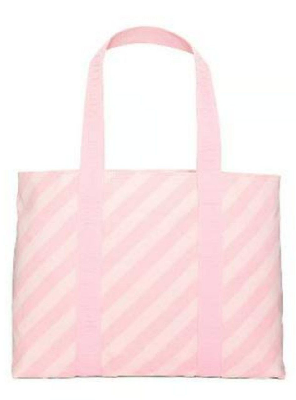 Victoria’s Secret Pink Striped Cotton Canvas Tote Bag Zip Top