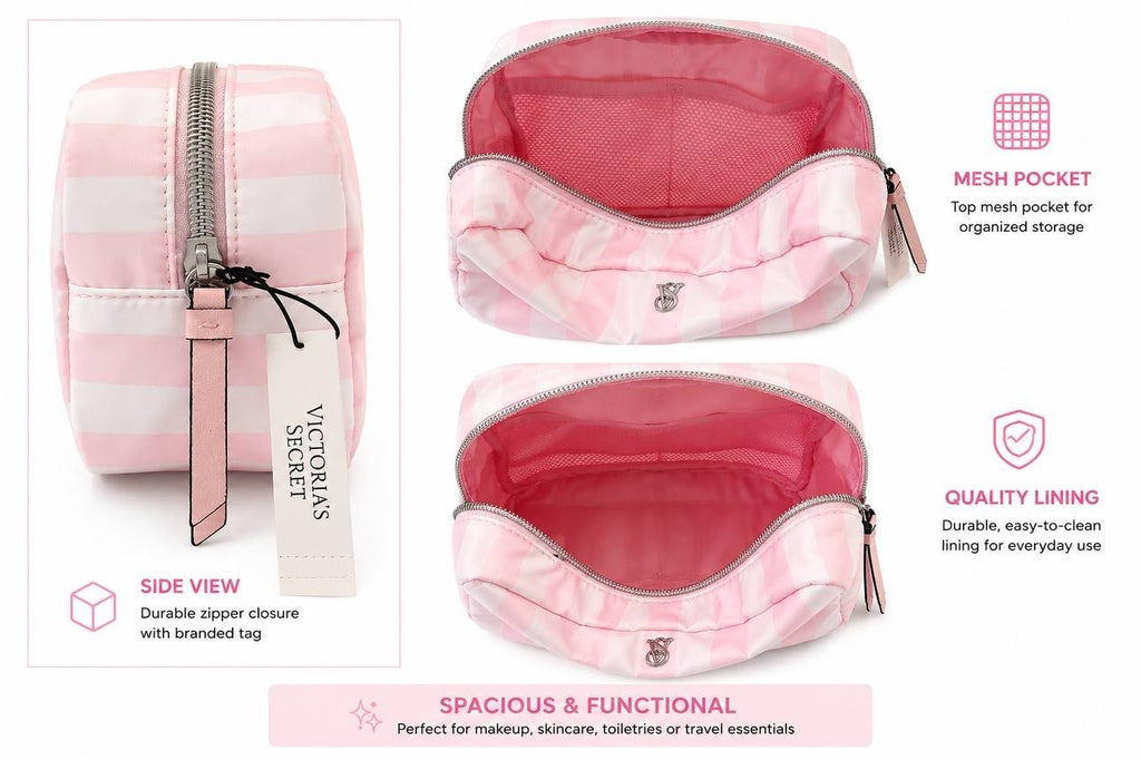 Victoria’s Secret Pink Stripe Cosmetic Makeup Bag Travel Pouch NWT