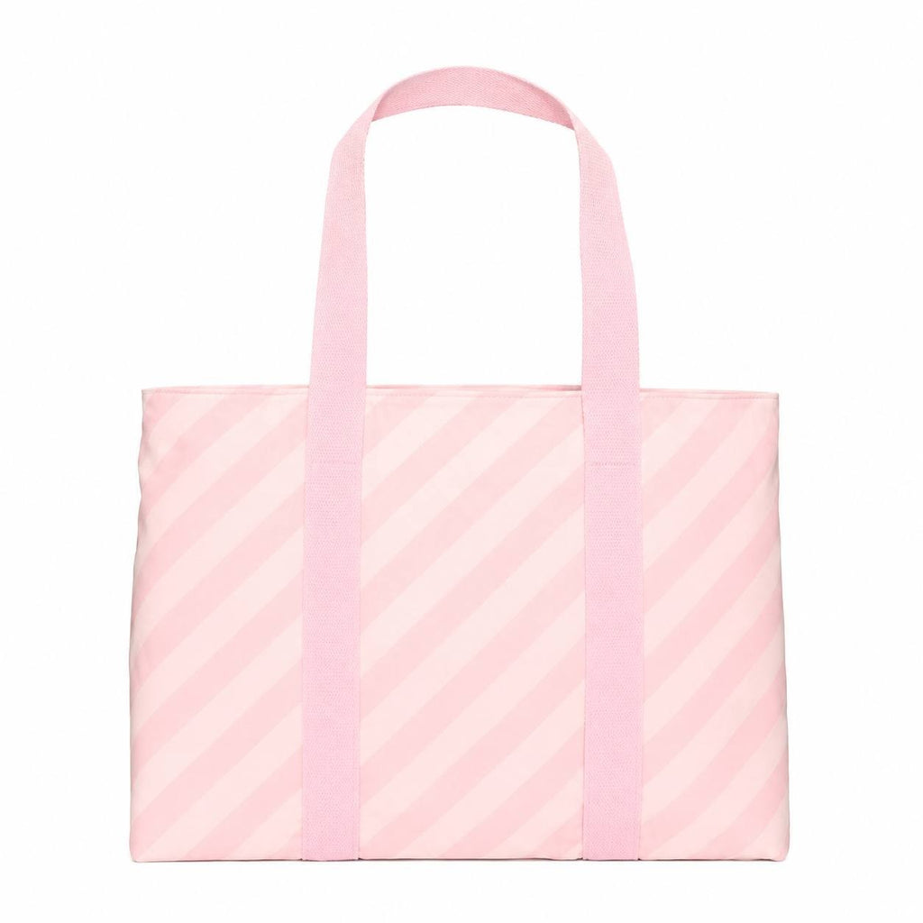 Victoria’s Secret Pink Striped Cotton Canvas Tote Bag Zip Top