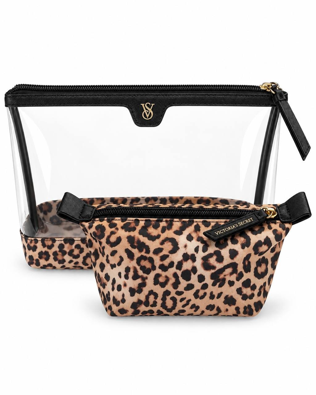 Victoria’s Secret Leopard Clear Cosmetic Bag Pouch Set of 2 New