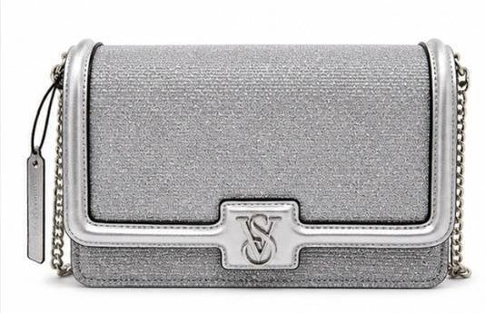 Victoria’s Secret Silver Glitter Crossbody Bag Chain Strap NWT