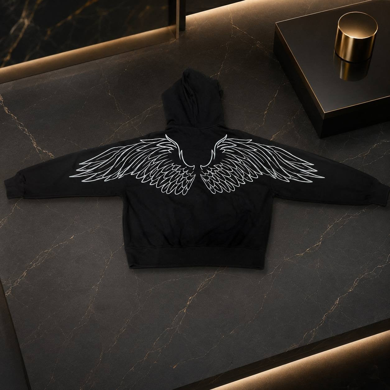 VS PINK Oversized Full Zip Hoodie Black Wing Graphic Back Women’s NWT