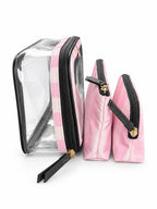 Victoria’s Secret Pink Stripe 3-Piece Cosmetic Bag Travel Pouch Set New
