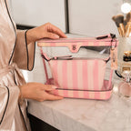 Victoria’s Secret 2Pc Pink Stripe Clear Cosmetic Bag Makeup Travel Pouch Set NWT
