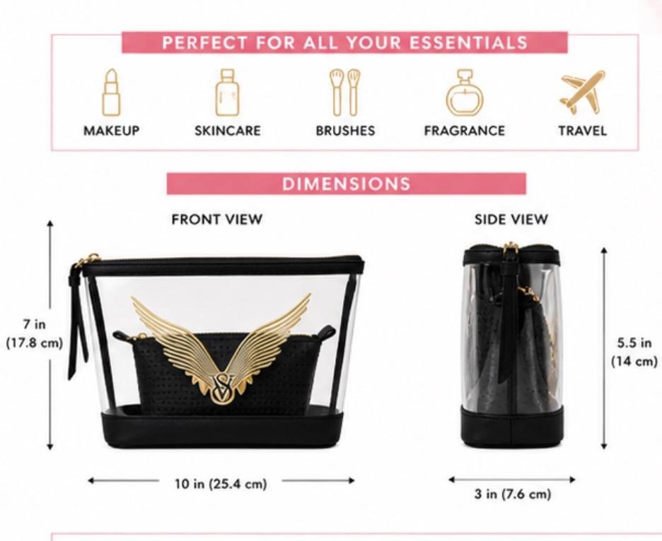 Victoria’s Secret Fashion Show 2025 Cosmetic Bag Set Clear & Black NWT