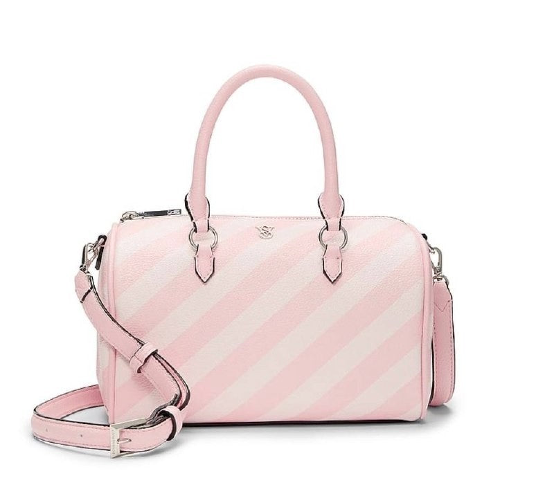 Victoria’s Secret Pink Stripe Mini Duffle Bag Crossbody Satchel Faux Leather NWT