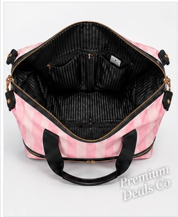 Victoria’s Secret Pink Stripe Weekender Travel Bag Large Tote NWT