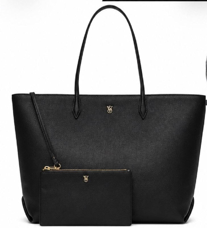 Victoria’s Secret Black Tote Bag & Wristlet Set NWT Large Shopper Purse