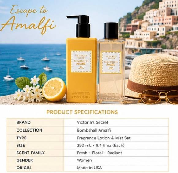 Victoria’s Secret Bombshell Amalfi Mist & Lotion Set 250ml New