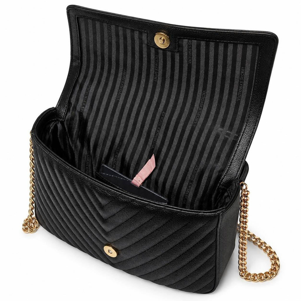 Victoria’s Secret Black Quilted Shoulder Bag Gold Chain VS Logo