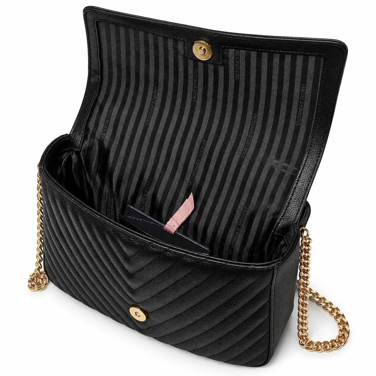 Victoria’s Secret Black Quilted Shoulder Bag Gold Chain VS Logo