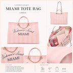 Victoria’s Secret Miami Pink Stripe Tote Bag Large Chain Handle Travel Beach