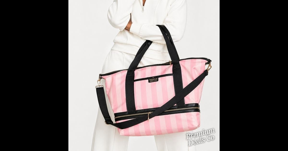 Victoria’s Secret Pink Stripe Weekender Travel Bag Large Tote NWT