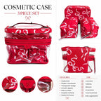 Victoria’s Secret 3-Piece Travel Cosmetic Bag Set Clear Train Case Red Ribbon NW