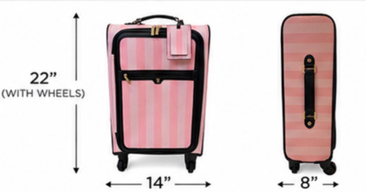 Victoria’s Secret Pink Stripe Carry On Luggage 22” Spinner Travel Bag