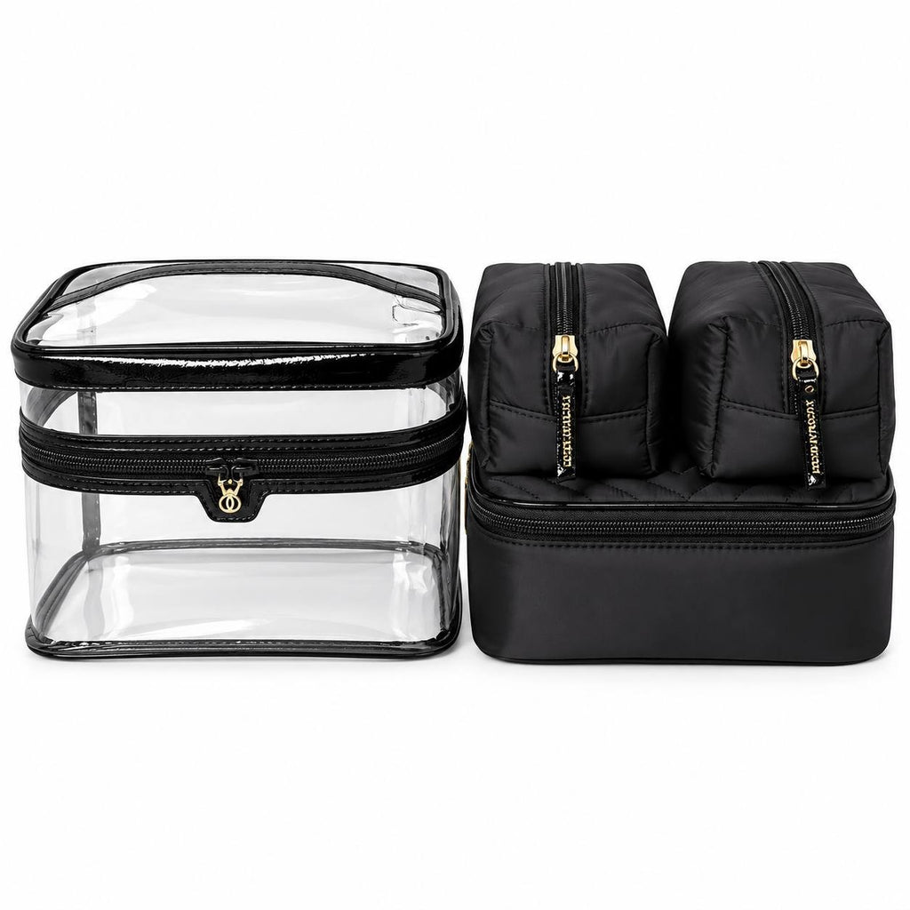 VS Victoria's Secret Black 4-Piece Makeup Bag Set Clear Case