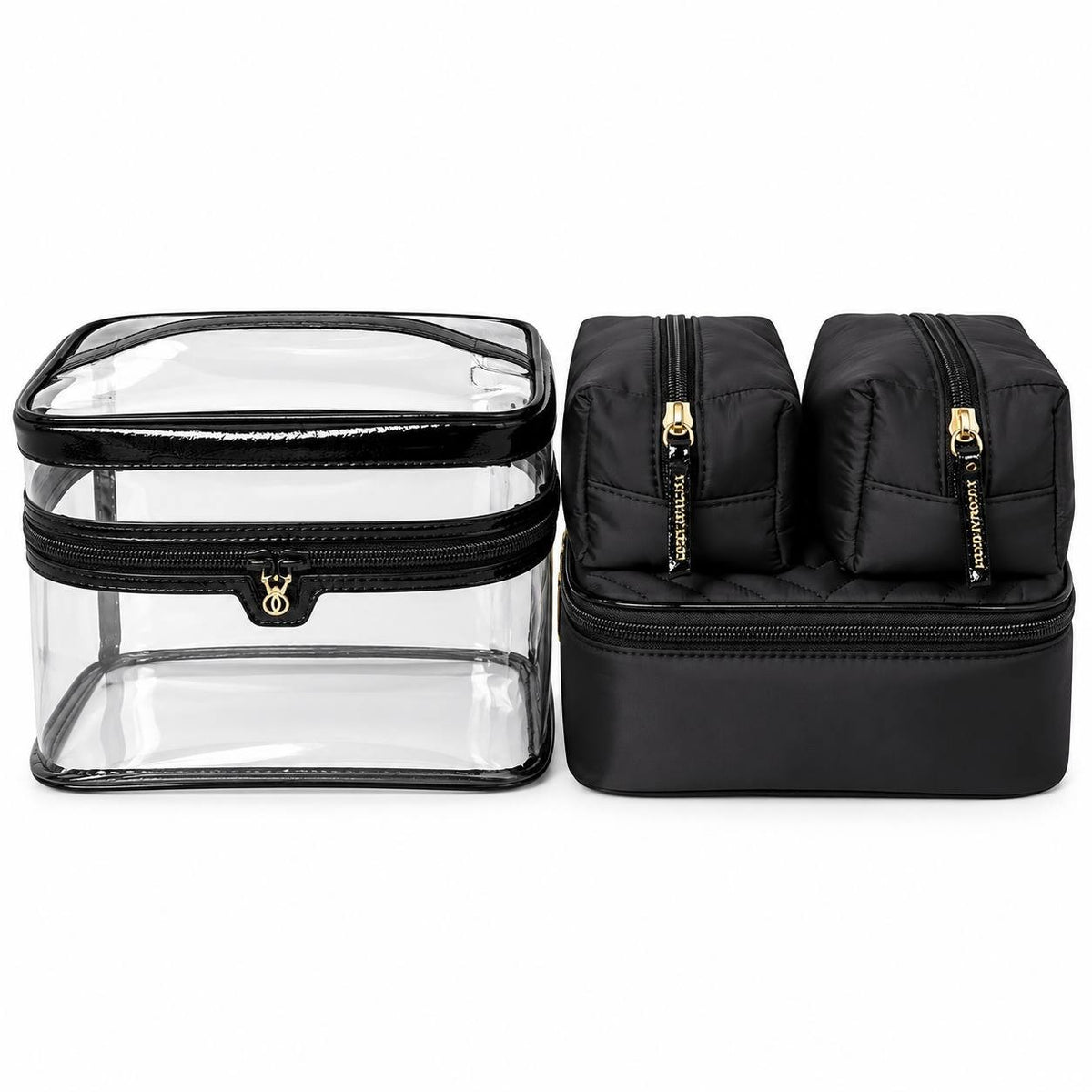 VS Victoria's Secret Black 4-Piece Makeup Bag Set Clear Case