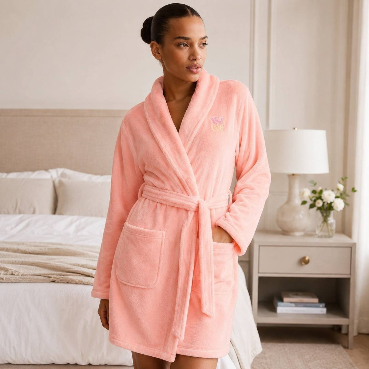 Victoria’s Secret Plush Fleece Robe Pink Soft Belted Bathrobe Women’s