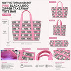 Victoria’s Secret PINK Canvas Tote Bag Pink Stripe Logo Zip Large NWT
