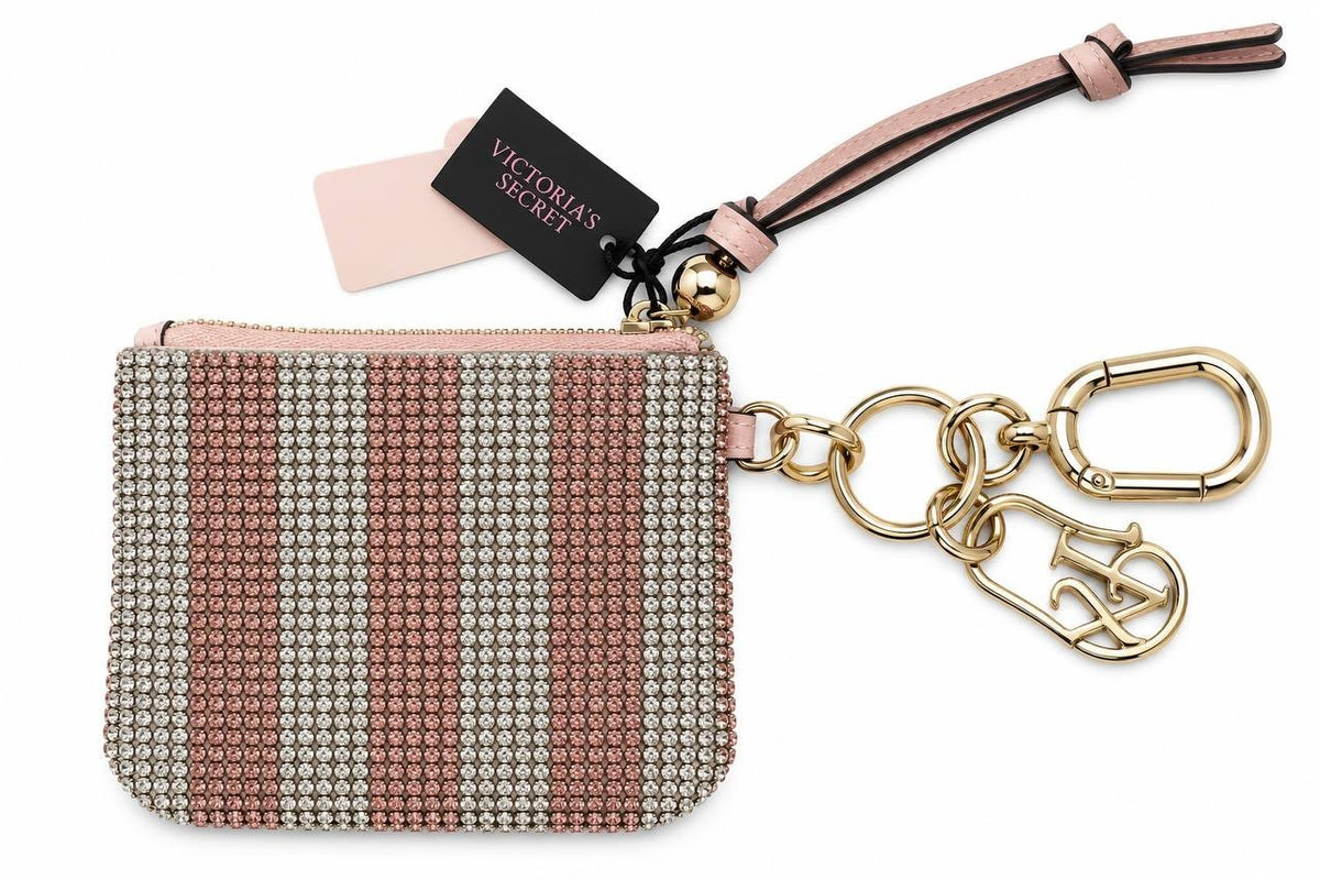 Victoria’s Secret Rhinestone Striped Mini Pouch Keychain NWT