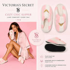VS Cozy Chic Faux Fur Slippers Pink White Stripe Women’s House Shoes