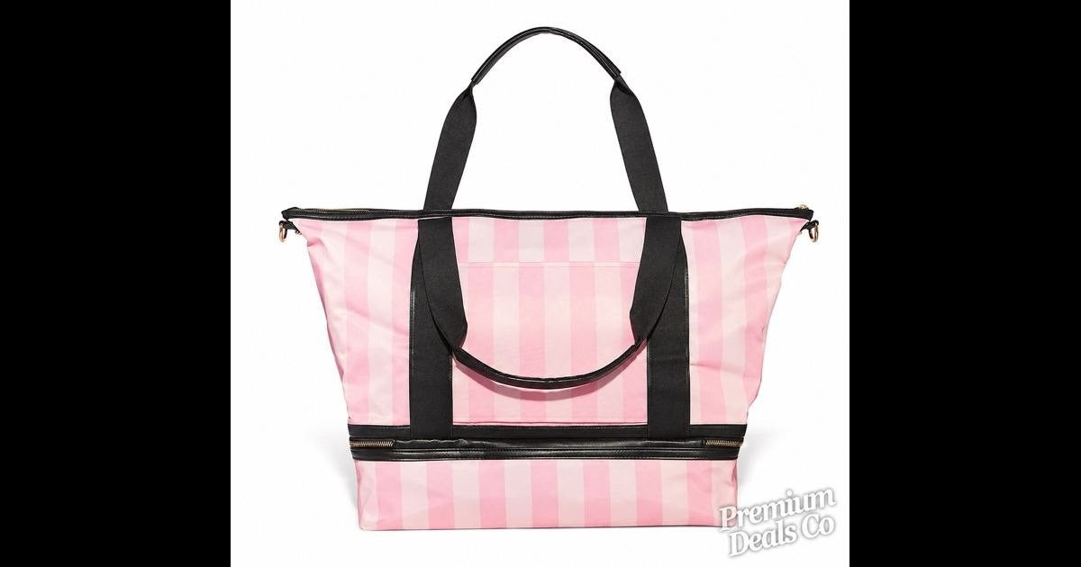Victoria’s Secret Pink Stripe Weekender Travel Bag Large Tote NWT