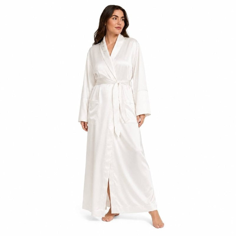 VS Bridal Luxe Satin Long Robe Coconut White Relaxed Fit Wedding Bride