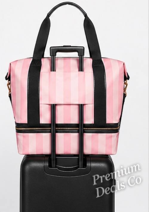 Victoria’s Secret Pink Stripe Weekender Travel Bag Large Tote NWT