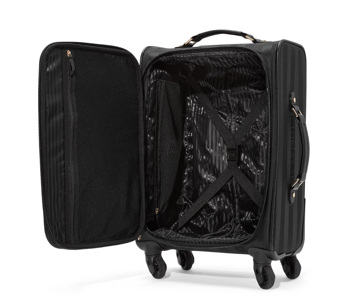 Victoria’s Secret Rolling Carry On Suitcase Black Stripe Travel Bag