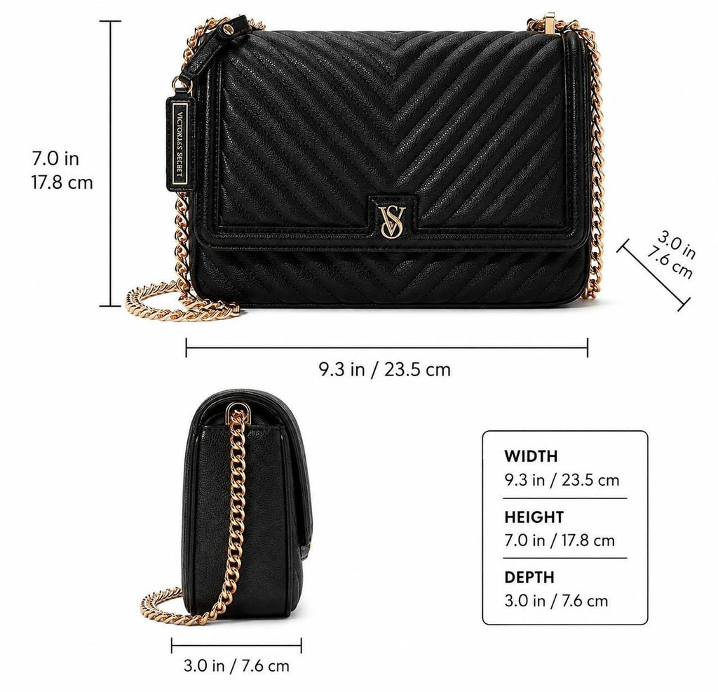 Victoria’s Secret Black Quilted Shoulder Bag Gold Chain VS Logo