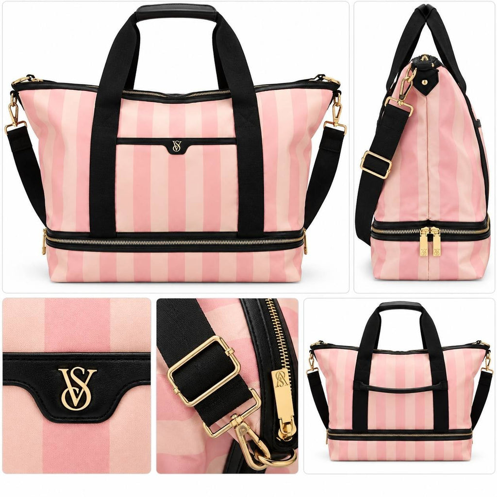 Victoria’s Secret Iconic Stripe Pink Weekender Travel Bag Carry On New