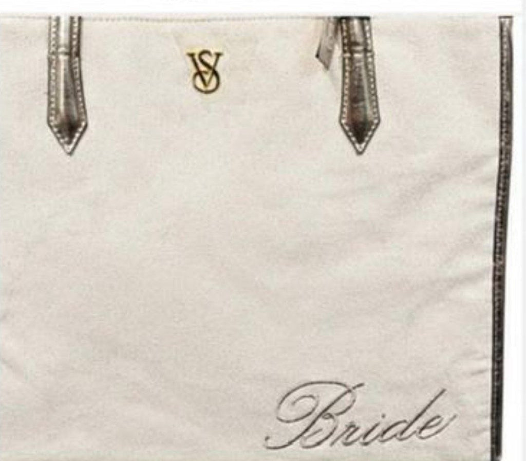 Victoria’s Secret Bride Tote Bag & Floral Pouch Set NWT Ivory Gold