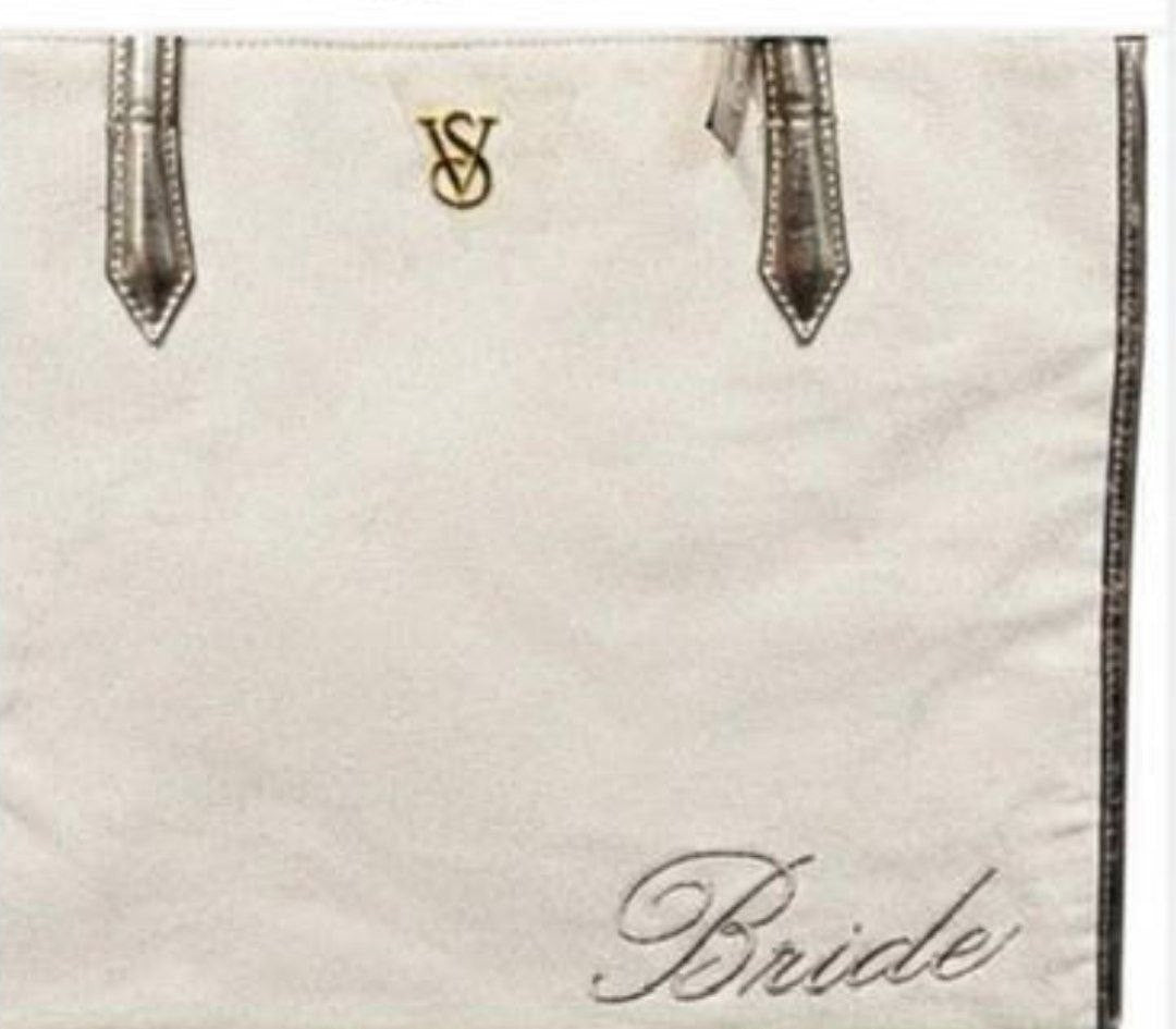 Victoria’s Secret Bride Tote Bag & Floral Pouch Set NWT Ivory Gold