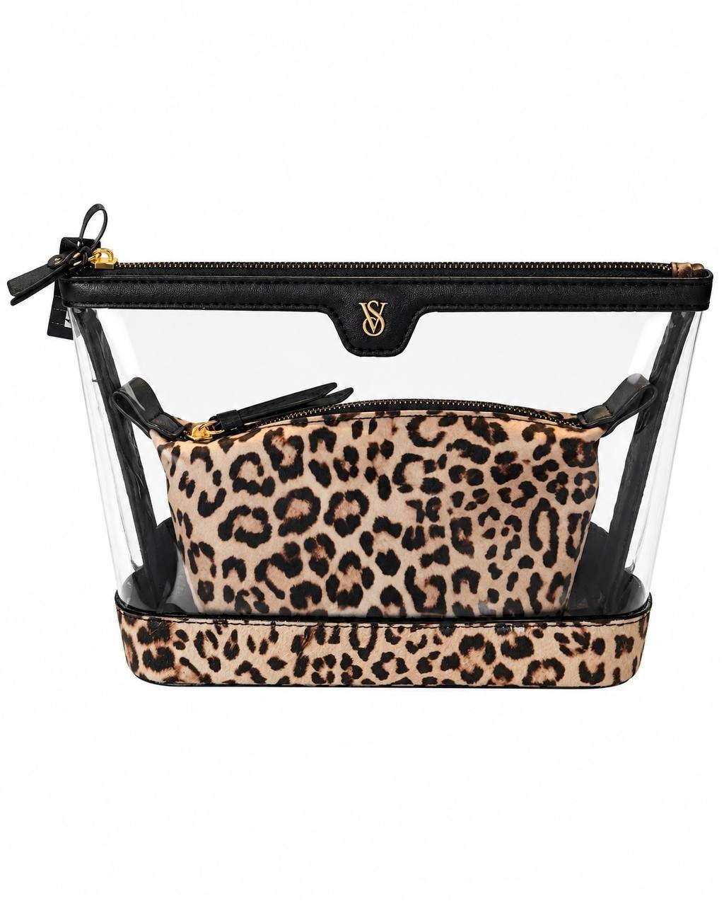 Victoria’s Secret Leopard Clear Cosmetic Bag Pouch Set of 2 New