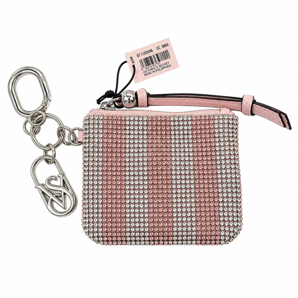 Victoria’s Secret Rhinestone Striped Mini Pouch Keychain NWT