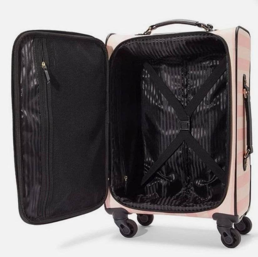 Victoria’s Secret Pink Stripe Rolling Carry On Suitcase Spinner Luggage NWT