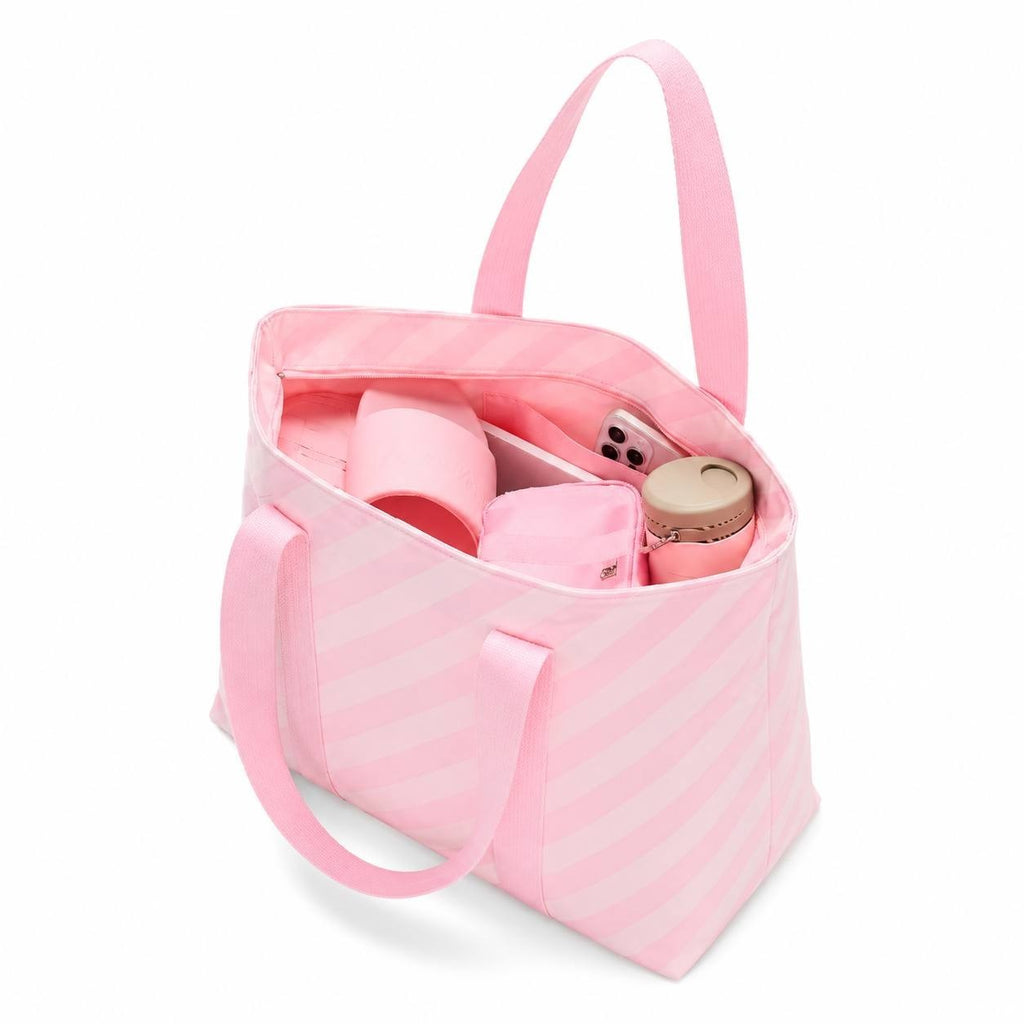 Victoria’s Secret Pink Striped Cotton Canvas Tote Bag Zip Top
