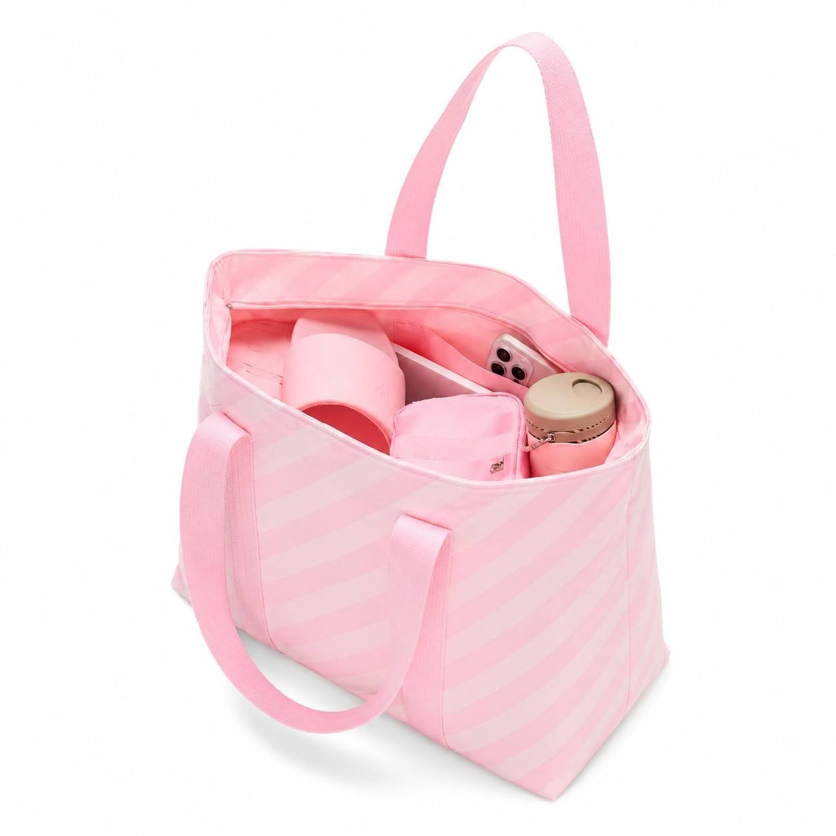Victoria’s Secret Pink Striped Cotton Canvas Tote Bag Zip Top