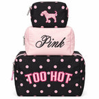 VS PINK Makeup Bag Trio Black Dot 3pc