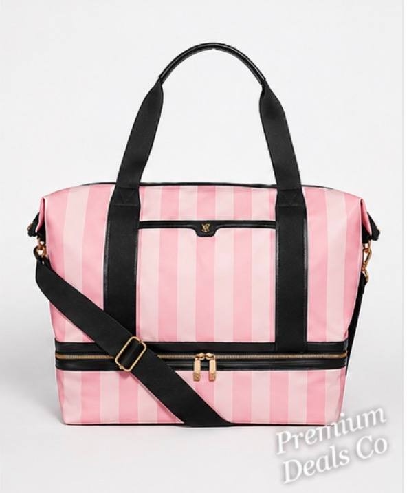 Victoria’s Secret Pink Stripe Weekender Travel Bag Large Tote NWT