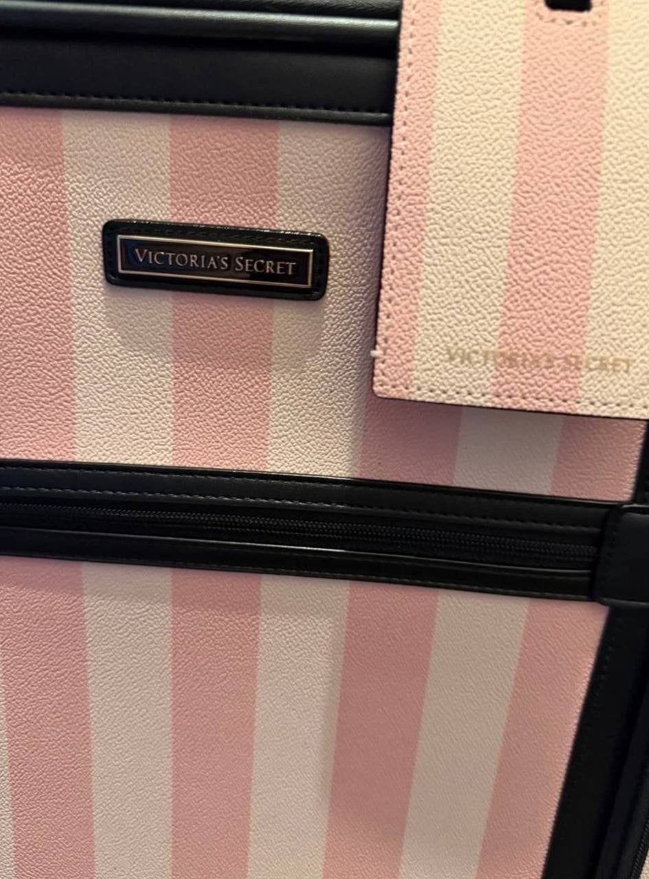 Victoria’s Secret Pink Stripe Rolling Carry On Suitcase Spinner Luggage NWT