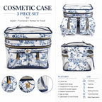 Victoria’s Secret 3-Piece Floral Travel Cosmetic Bag Set Clear Train Case Blue N