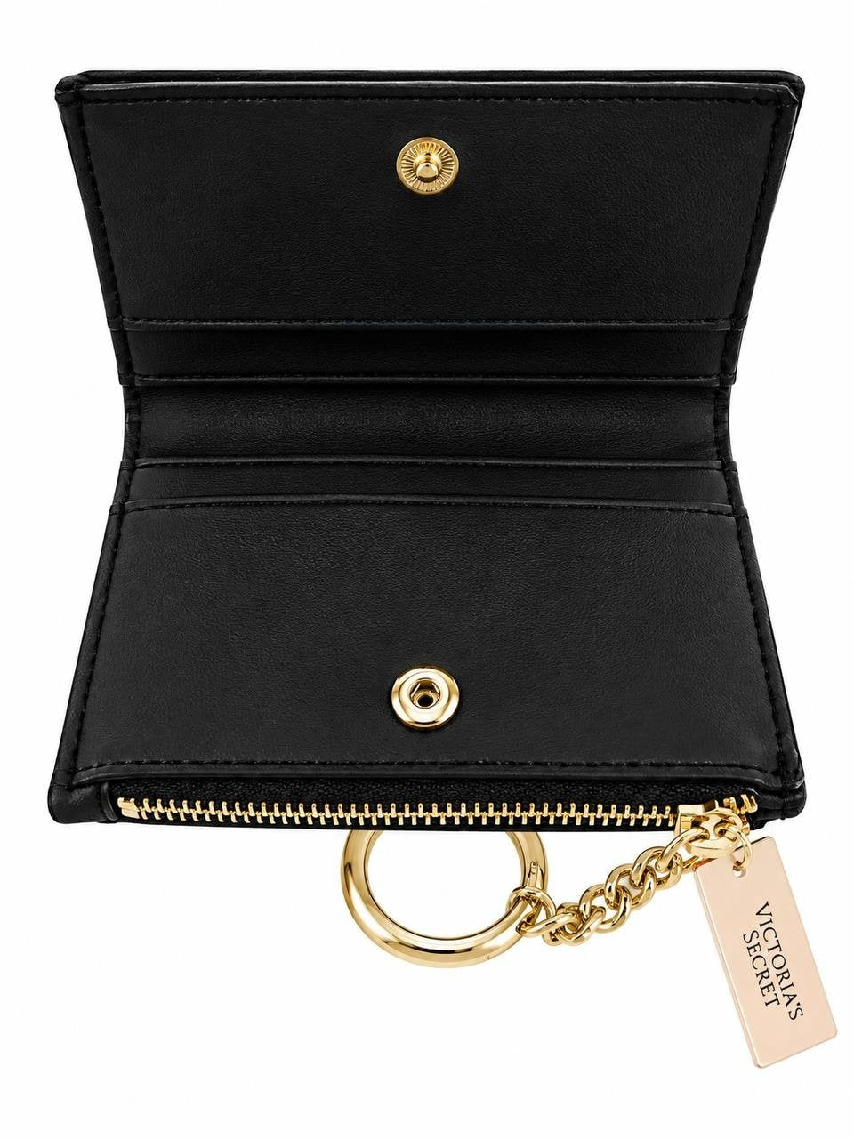 Victoria’s Secret Black Card Holder Wallet Keychain Gold Hardware